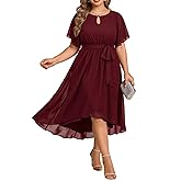 Talisea Plus Size Dresses Wedding Guest - Formal Cocktail Chiffon Keyhole Neck Short Sleeve High Low Dress Curvy Women