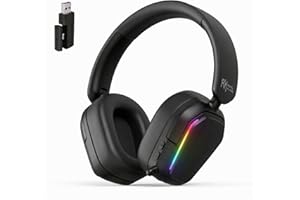 RK ROYAL KLUDGE HG101 Wireless Gaming Headset, 7.1 Surround Sound, Stereo Wired Headphones with Retractable Mic, Bluetooth 5.3, RGB, Memory Foam Ear Pads, Works with PC, PS4, PS5, Switch, Black