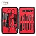 Manicure Pedicure Set Nail Clippers, 15 In 1 Professional Stainless Steel Nail Scissors Grooming Kit with Black Leather Travel Case (Black/Red)