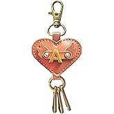 EDIBOGIA Initial Letter Brown Leather Alphabet Keychain with Easy Clasp,Retro Style Key Car Bag Key Ring Charm for Women