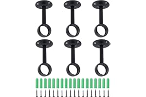 Shonmogar Curtain Rod Bracket 6 Pack Metal Curtain Rod Holders with Screws,Ceiling Mount Curtain Rod Brackets for 1 Inch Rod Sturdy Black Curtain Rod Brackets for Home Porch Patio