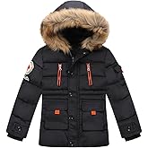 Srkrando Kid Winter Hoodie Coat Boy 11-12 Year Puffer Jacket Fur Collar Warm Coat Outfits