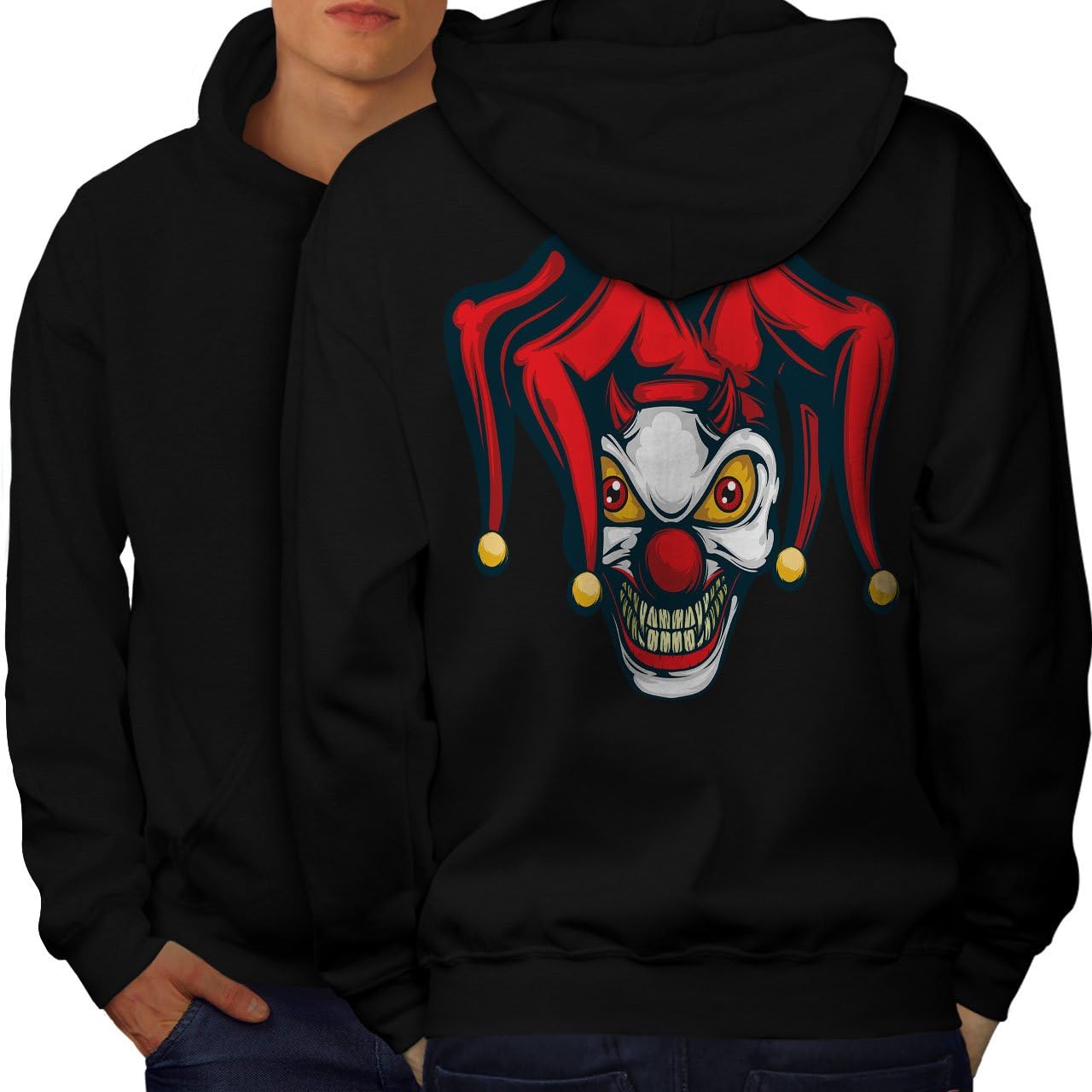 wellcoda Evil Clown Mens Hoodie, Scary Printed on The