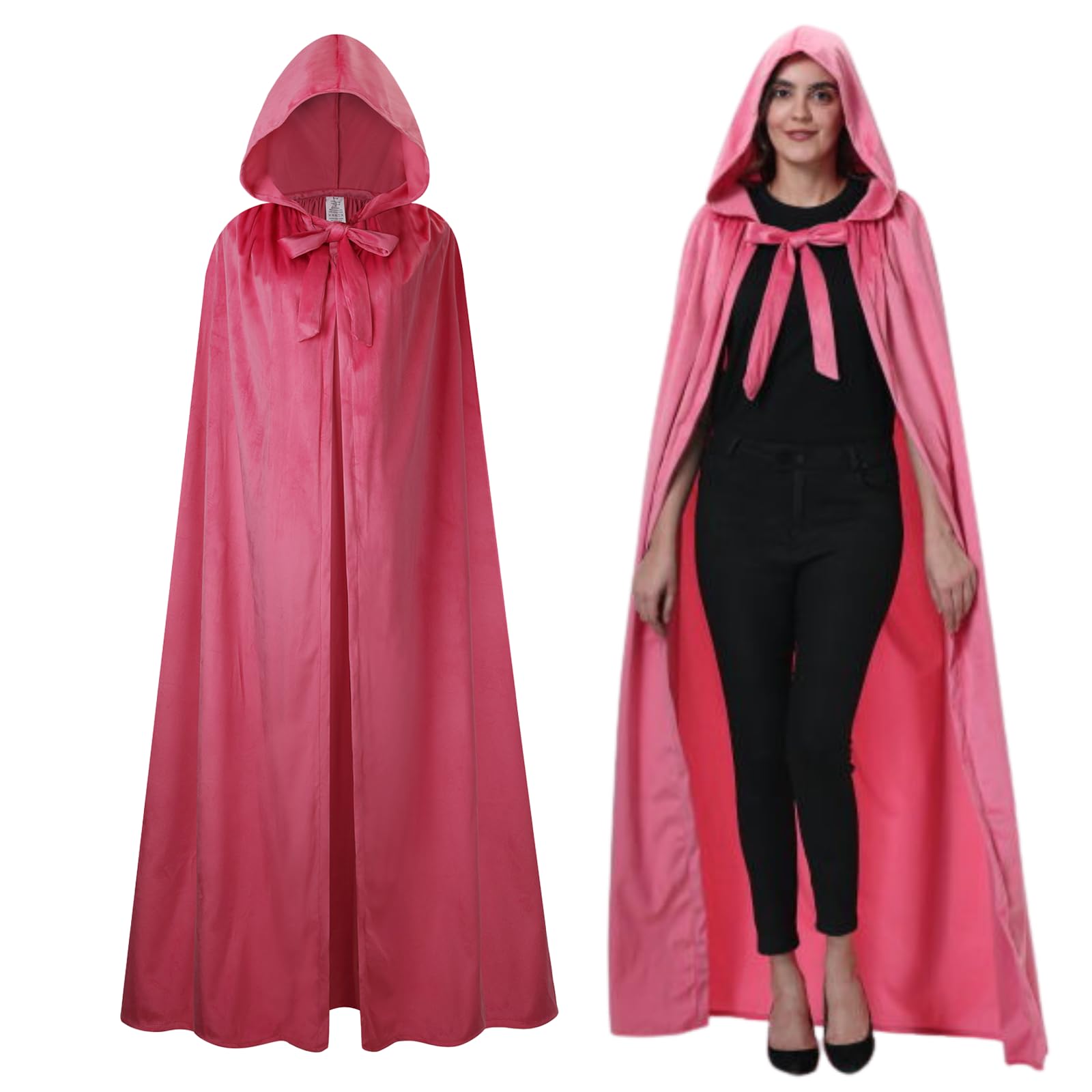 maxToonrain Deluxe Velvet Hooded Cape for Adults, Unisex Cloak with Hood Full Length for Halloween Christmas Fancy Dress Costume (150cm, Pink) — image 1