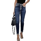 Womens Skinny Jeans Retro high Waisted Jeans Light wash Button Fly Denim Trousers Sexy Lift Trendy Pants