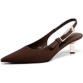Coutgo Womens Slingback Kitten Heels Closed Pointed Toe Pumps Buckle Strap Wedding Party Dress Shoes