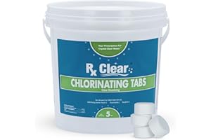 Rx Clear 1" Inch Chlorine Tabs | 5 Pounds | Use Tablets as Bactericide, Algaecide, & Disinfectant in Swimming Pools | Stabilized, Long Lasting, Slow Dissolving, & UV Protected