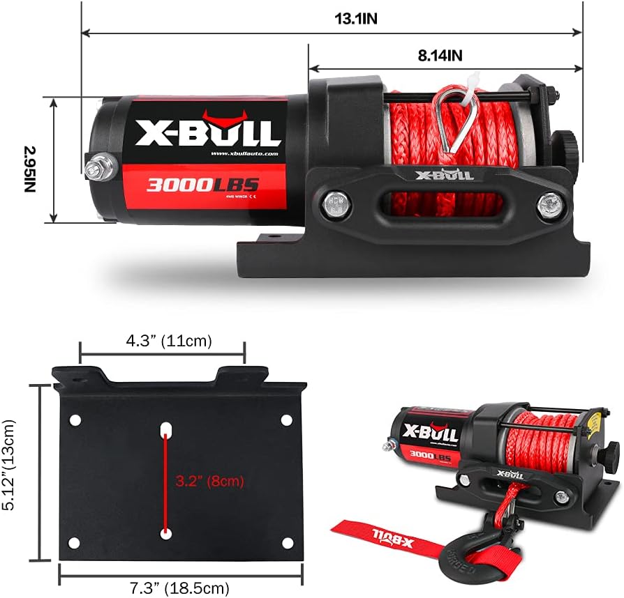X-BULL 12V 3000LBS Synthetic Rope Electric Winch for Towing ATV/UTV Off Road with Mounting Bracket Wireless Remote New: Automotive