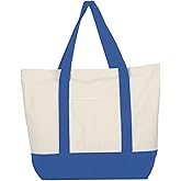 KreqiuCre Extra Large Canvas Tote Bag with External Pocket, Reusable Grocery Shopping Bag with Waterproof Lining, Top Zipper