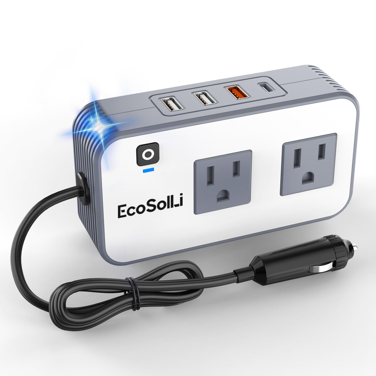 EcoSolLi 200W Car Power Inverter 12V DC to 110V AC Car Converter with 20W USB-C & 18W USB-QC Ports Car Laptop Charger, Car Adapter for Plug Outlet for Laptop Vehicles Camping Road Trip
