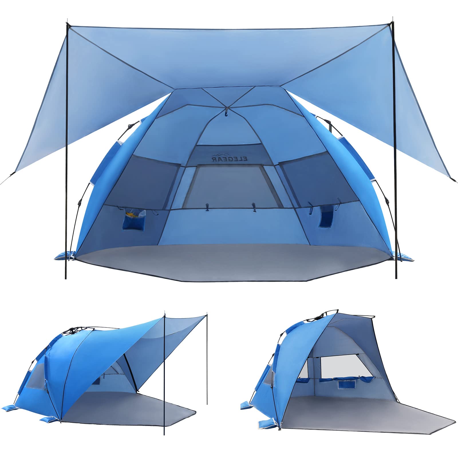 Photo 1 of Elegear Beach Tent with 360° Removable Canopy, 4-6 Person Pop Up Sun Shade Shelter, UPF 50+ Automated Installation Double Silver Coating Portable Lightweight Beach Cabana for Beach/Camping/Outdoor