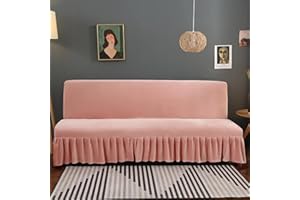 Yefound Armless Thick Plush Futon Cover Stretch Velvet Sofa Bed Slipcover Soft Couch Sofa Cover Futon Slipcover Futon Sofa Cover Furniture Bed Protector,70.8"-78.7",Pink