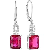 Inpasne Emerald Cut Earrings 925 Sterling Silver Baguette Birthstone Dangle Drop Leverback Earrings Jewelry Gifts for Women