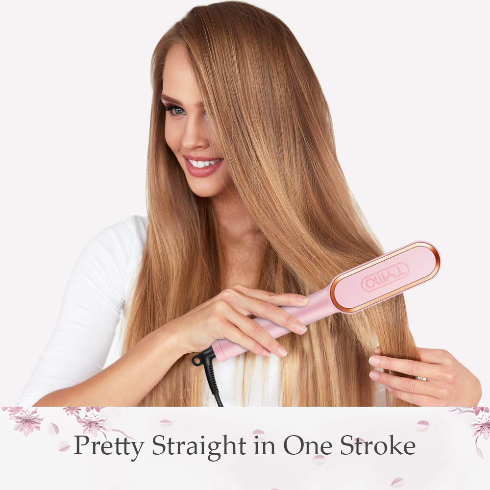 TYMO Ring Pink Hair Straightener Brush – Hair Straightening Iron with Built-in Comb, 20s Fast Heating & 5 Temp Settings & Anti-Scald, Perfect for Professional Salon at Home : Beauty