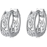 Diamond Butterfly Huggie Earrings for Women 925 Sterling Silver Butterfly with Flower Hoop Earrings with Lab Grown Diamond Simple Lightweight Hoops Jewelry Gift for Birthday