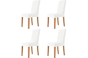 MILARAN Velvet Chair Covers for Dining Room, Soft Stretch Seat Slipcovers, Washable Removable Parsons Chair Protector, Set of 4, White