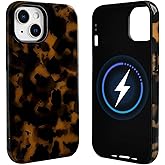 NITITOP Compatible with iPhone 13/14 Case Magnetic Compatible with MagSafe Cute Leopard Amber Aesthetic Tortoise Design for Women Men Girls Soft TPU Shockproof Protective Cover - Black