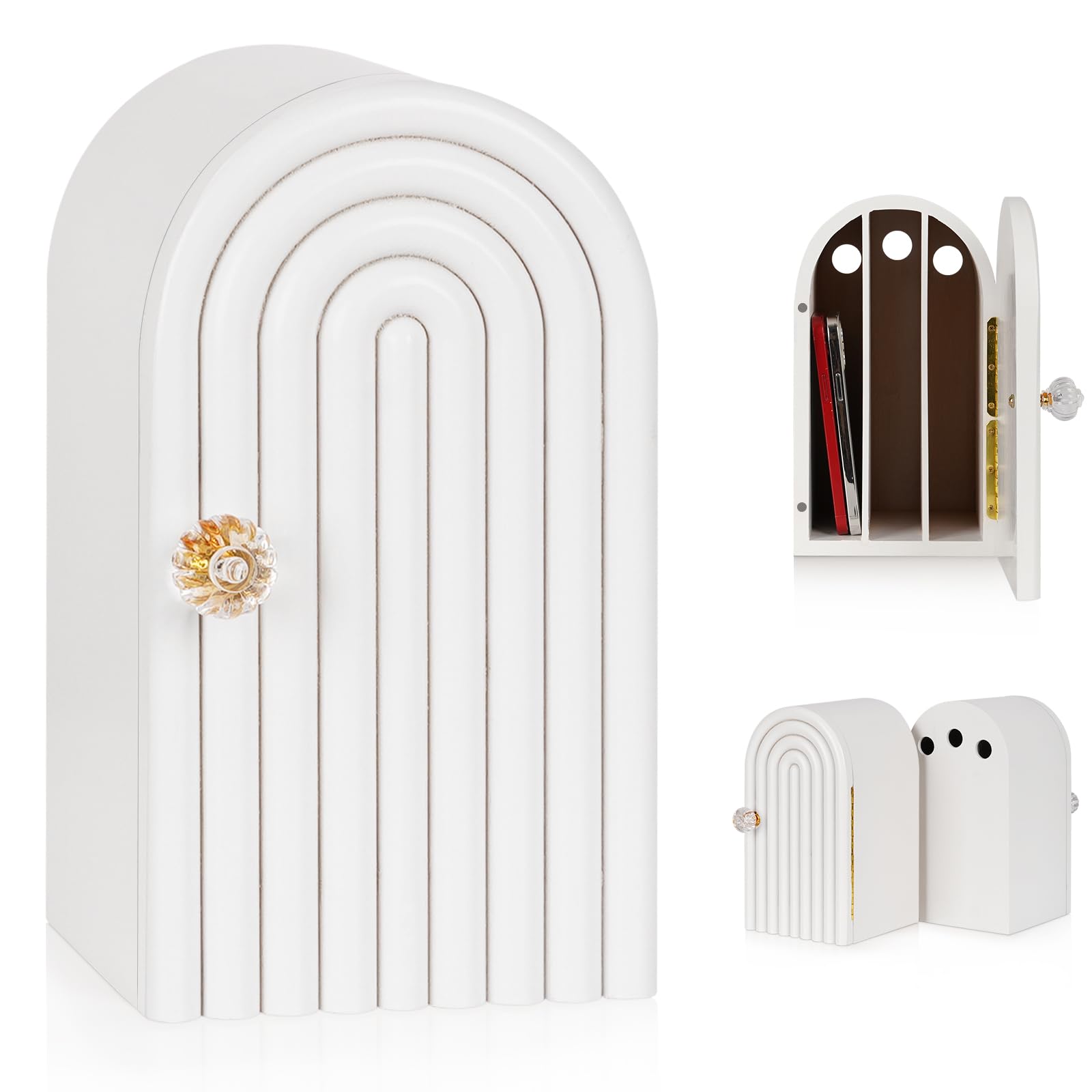 Photo 1 of **DAMAGED** Lzttyee Phone Box for Family Time, Bamboo Cell Phone Jail, 3 Sections Hold 6 Phones, with Charging Holes, Phone Holder Self-Discipline Box, Help Kids Adults Focus Back, Mobile Phone Addiction (White)