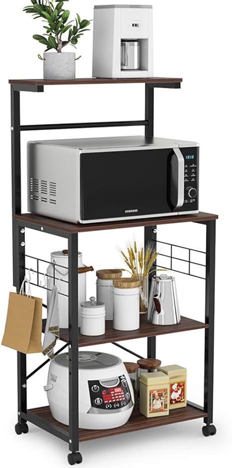 Amazon レンジ台 ラック キッチンラック 四段式 幅60 Dewel キッチンワゴン キャスター アジャスター付き スライド棚 ワゴン ダイニング キッチン収納 家電や食器収納棚 おしゃれ シンプル 木製 隙間収納 組立品 コンパクト 省スペース ブラック ブラウン 総耐荷重50kg
