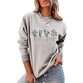 JBF Cloth Flower Sweatshirt, Vintage Minimalistic Floral Crewneck Sweatshirt, Plants Graphic Sweatshirt, Womens Pullovers grey 2xl