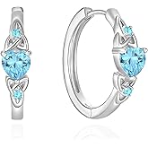 Vesitim Heart Huggie Earrings Sterling Silver Hoops Celtic Knot Birthstone Jewelry Gift for Women