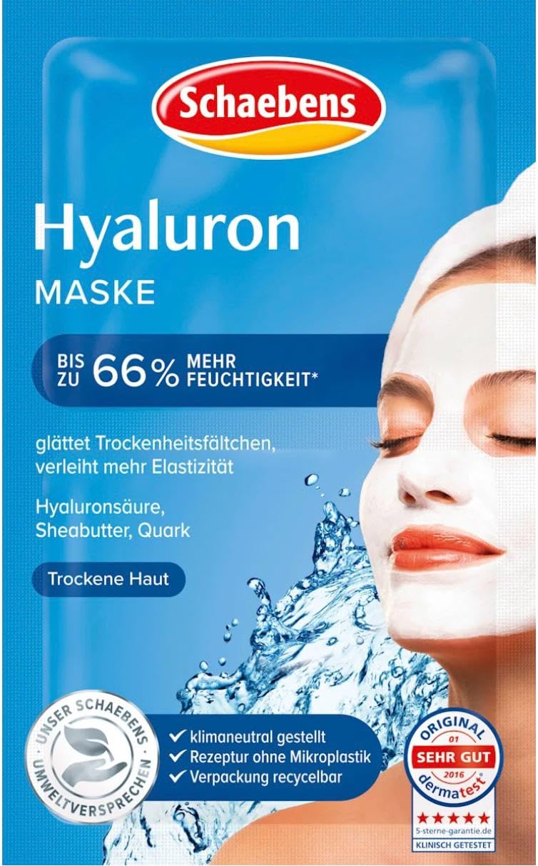 Schaebens Hyaluron Hydro Boost Mask - with Macadamia oil, shea butter and Quark - for 20 Applications (Pack of 10 x 2 units. 5 ml per unit)- for all skin types