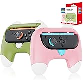 Auarte Controller Grips for Joy-Con Compatible with Nintendo Switch 2, 2 Pack Cute Comfort Wear-Resistant Handle Kit Accessories, Holder for 2025 Switch 2 Joypads(White, Pink and Green)