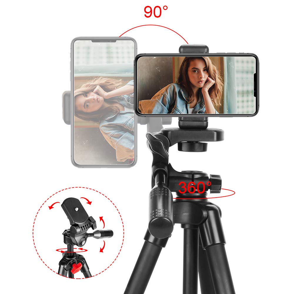 Phone Tripod, ZOMEi 54 Inch Cellpone Tripod Lightweight Portable Travel Tripod with Phone Holder and Bluetooth Remote for Smartphone Gopro and Light Camera