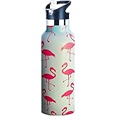 Kids Water Bottle with Straw,Flamingo Bottle Vacuum Insulated Stainless Steel Travel Mugs Tumbler For Sport School Outdoor 20 oz