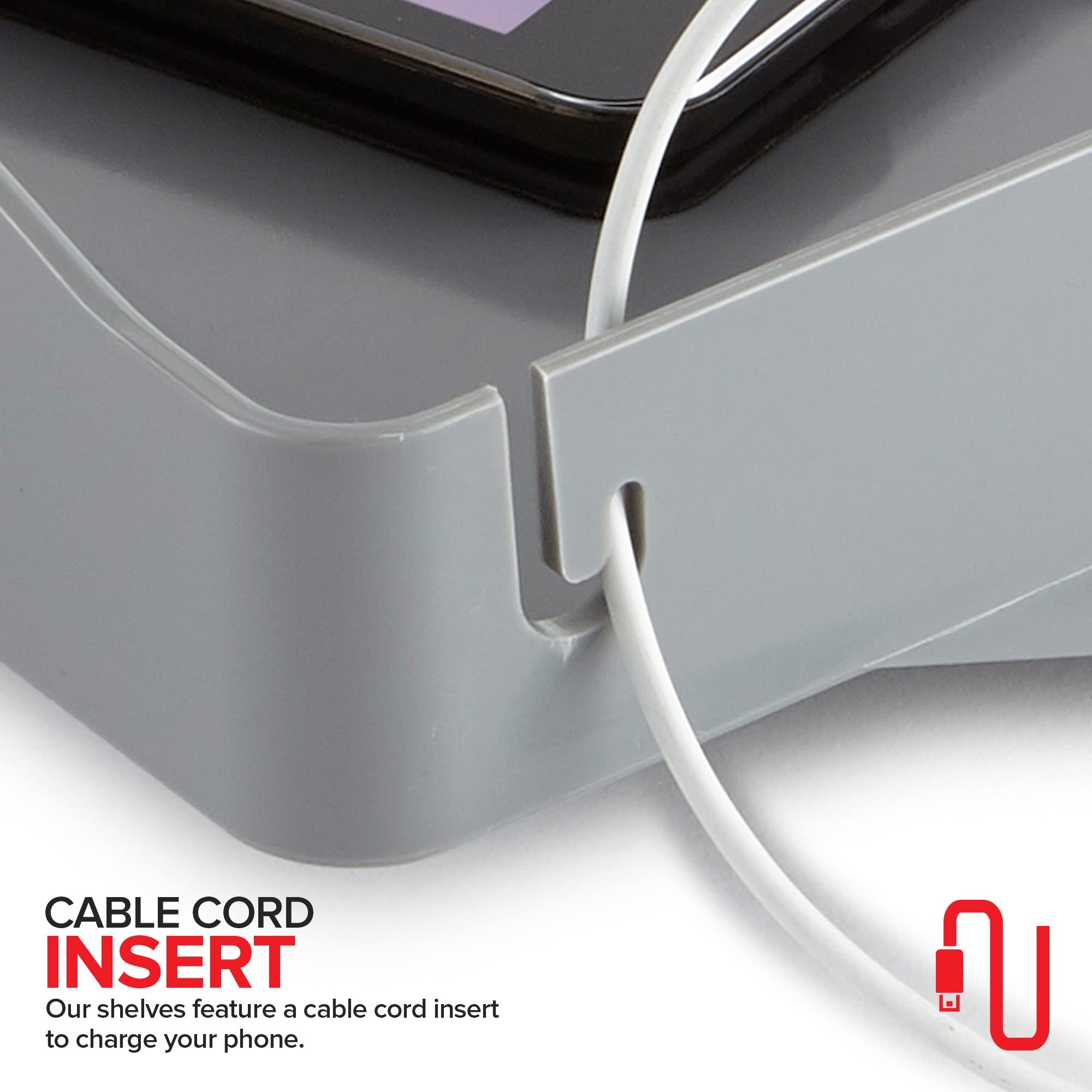 Modern Innovations Bedside Shelf for Bed, College Dorm Room, Bunk Bed Shelf for Top Bunk, Clip On Nightstand Tray with Cord and Cup Holder, Bunkbed Caddy for Table Storage (Dark Gray)