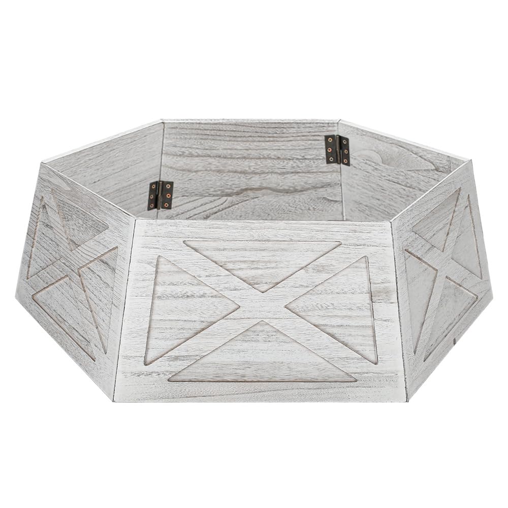 Photo 1 of [2025 New] Natural Wood Christmas Tree Collar Stand for Real Trees up to 7.5ft, Durable Tree Base Cover with Easy Installation, Home Holiday Christmas Decoration (Washer White, D-27 Inch)