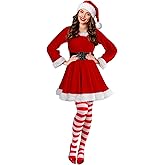 Patelai Mrs. Santa Claus Costume for Women Cosplay Christmas Dress Fluffy Velvet Costume for Christmas