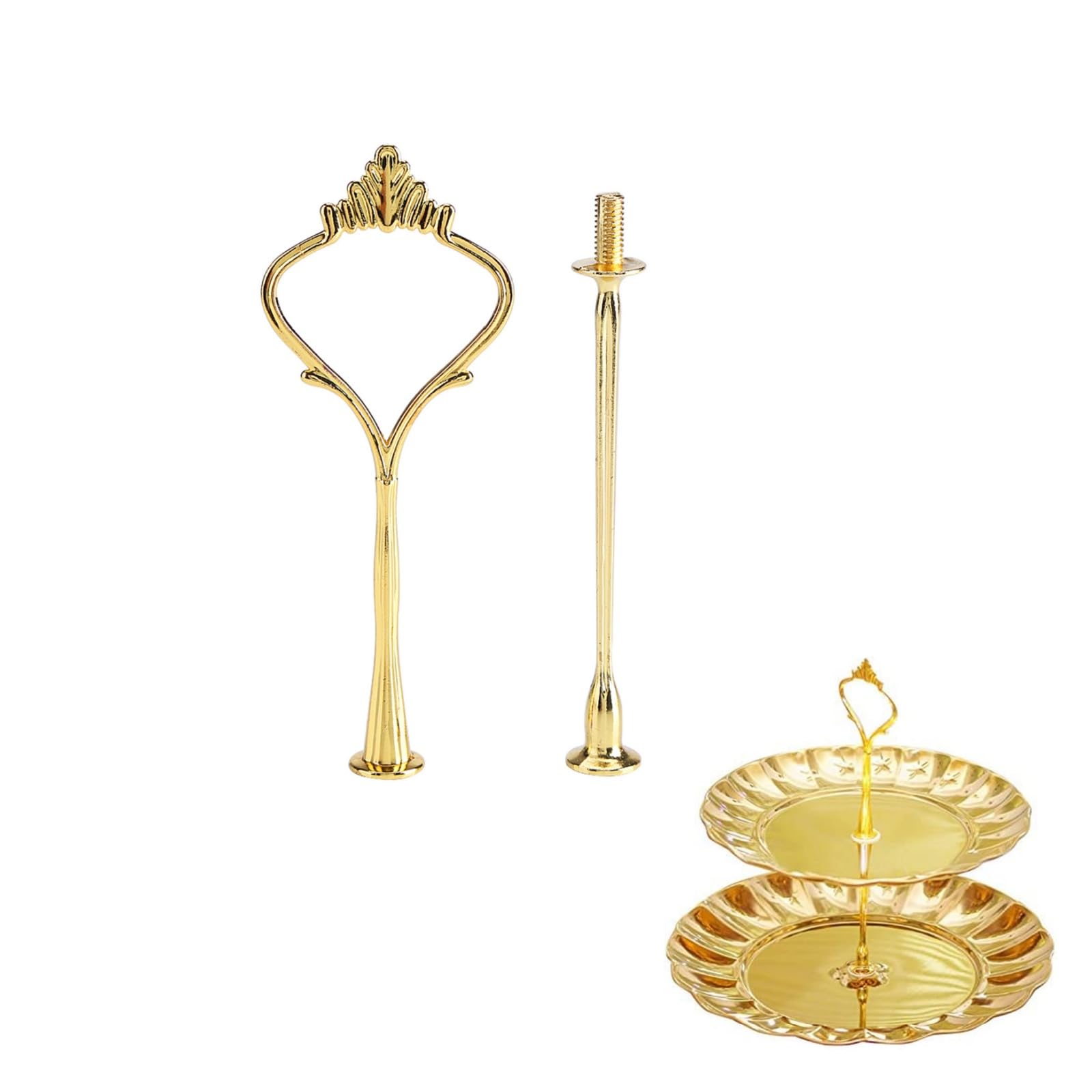 Cake Stand Handle, Multi-Tiers Cake Cupcake Tray Stand Handle Fruit Plate Hardware Centre Handle Fittings for Birthday Party Anniversary or Daily Use (Plate is Not Included)(2-Tiers Crown Gold)