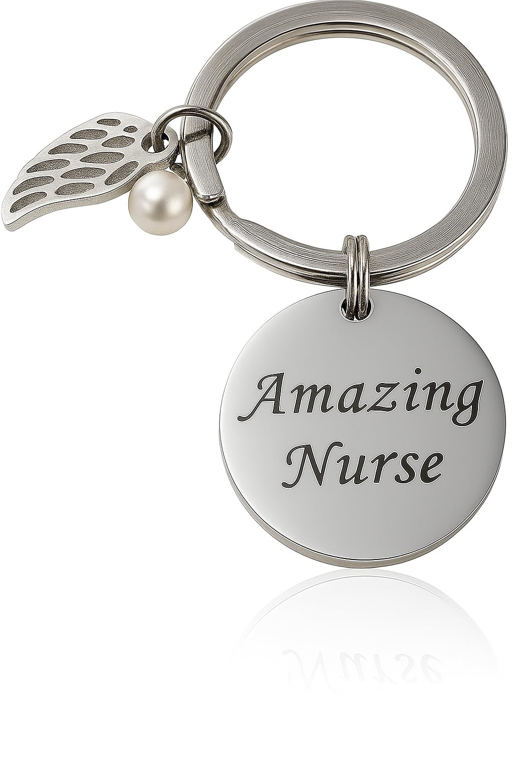 JRose Collections Amazing Nurse Keyring Gift for Nurses – Appreciation Keychain with Angel Wing & Pearl – Stainless Steel – Thank You Gift