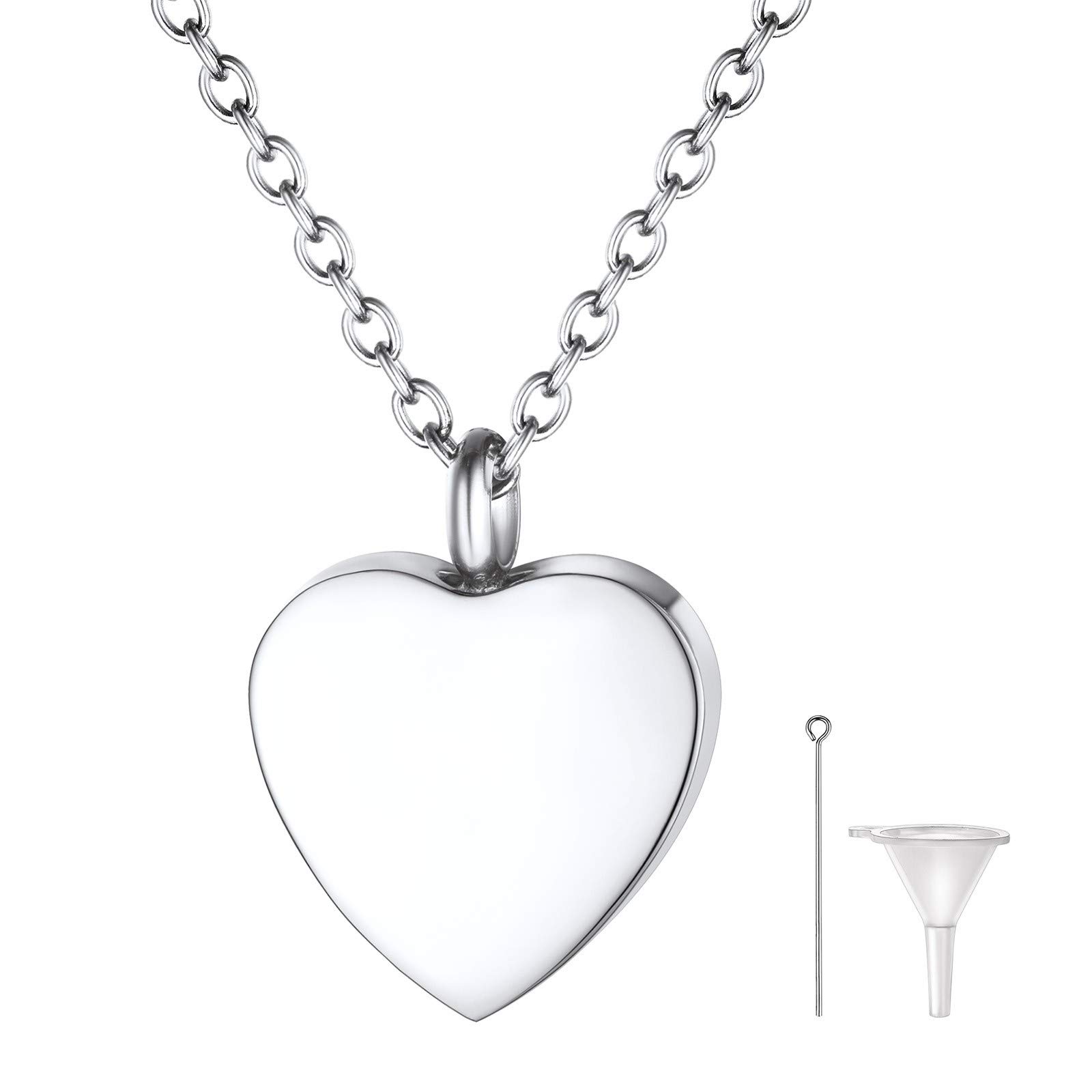 FindChic Heart Urn Necklace, Unisex Adults, Stainless Steel, 12.5 grams, 5 cm Chain, Waterproof Heart Ashes Necklace