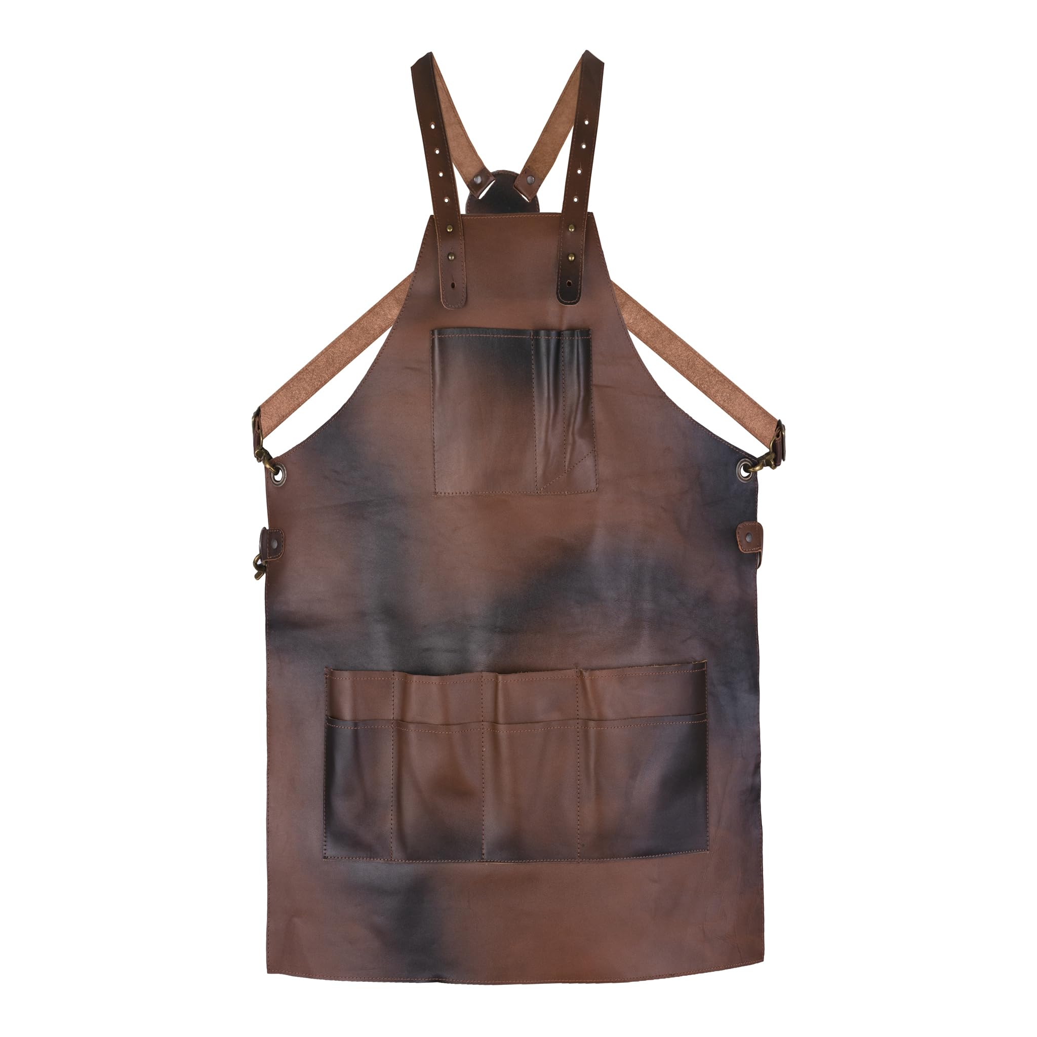Leathershire Leather Tool Working 12 Pocket Tool Apron | Unisex Leather Cross Body Back Straps Adjustable | Woodworking | Gardening Apron (Cognac Brown)