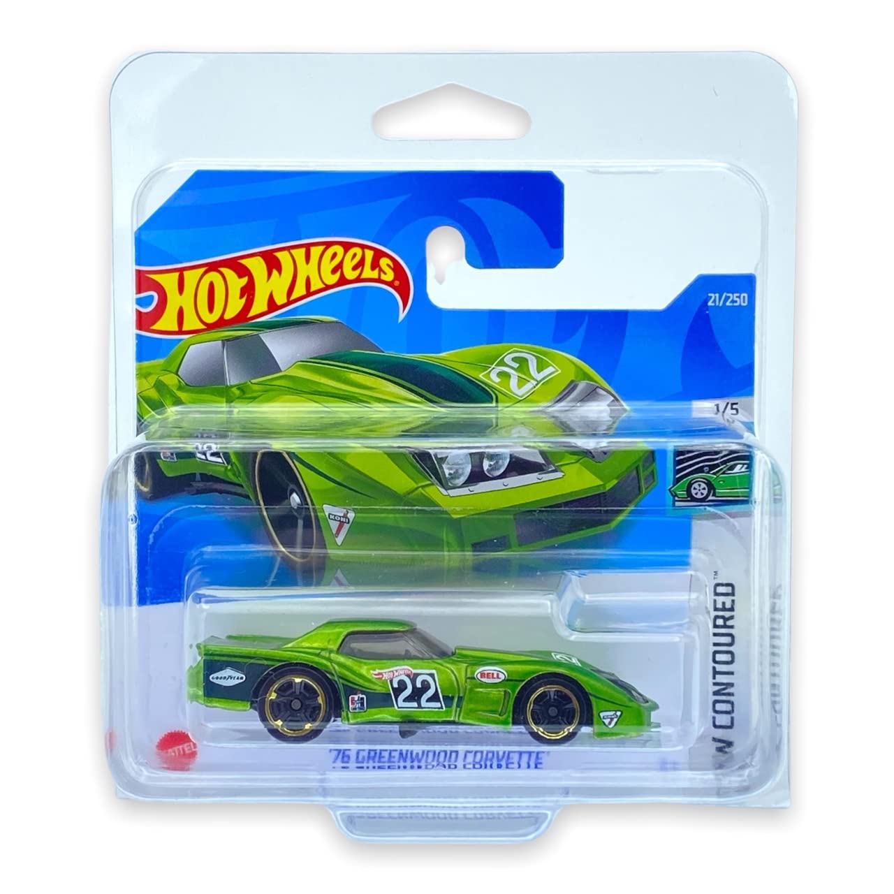 Hot Wheels '76 Greenwood Corvette (Green) 1/5 HW Contoured 2022-21/250 (Short Card) *** COMES IN A KLAS CAR KEEPER PROTECTIVE COLLECTORS CASE *** HCW80