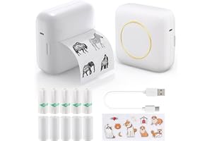 QYCHHJ Mini Printer Portable, Inkless Photo Printer Bluetooth Thermal Sticker Maker Machine with 10 Rolls Paper for Smartphone, iPhone Label Printer for Receipt Picture Notes Study Home Office, Blue