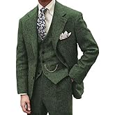 BONOW Tweed Mens Suit Slim Fit 3 Pieces Herringbone Mens Wedding Suit Groomsmen Tuxedos Prom Suit Jacket Vest Pants