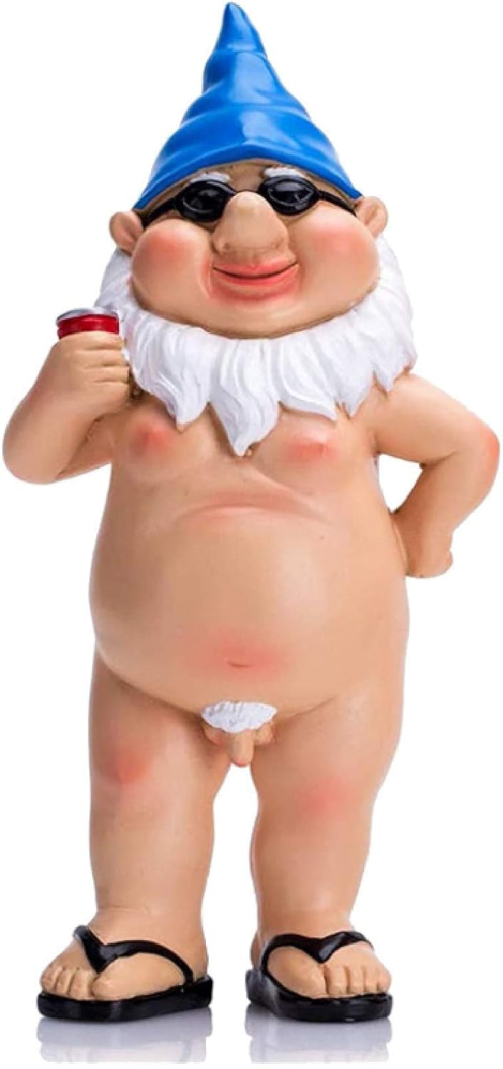 Peeing Gnome Naughty Garden Gnome, Naked Gnome Statue, Gnomes Garden Decorations Funny, Gnomes for Fairy Garden Supplies, Resin Garden Statues and Figurines Outdoors (Blue)