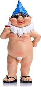 Peeing Gnome Naughty Garden Gnome, Naked Gnome Statue, Gnomes Garden Decorations Funny, Gnomes for Fairy Garden Supplies, Resin Garden Statues and Figurines Outdoors (Blue)