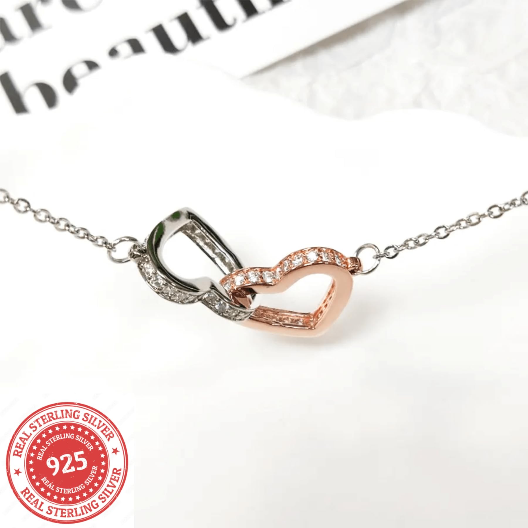 LOTUS-A Silver Necklace Daughter Gifts from Dad - S925 Interlock Heart Necklace with a Message Card Present to My Grown Teen Girls from Father on Daughter's Mother's Day Christmas Birthday Graduation