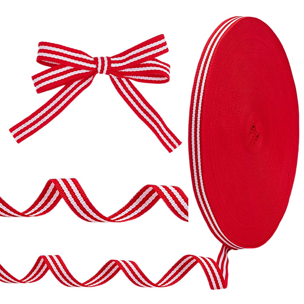 DELORIGIN 100 Yards Christmas Ribbon Red White Striped Grosgrain Fabric Ribbon for Gift Wrapping Candy Cane Cake Bouquet Wedding Party Decoration DIY Clothing Accessories (1cm)