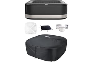 MSpa Square Inflatable Bubble Spa, 6 Person Hot Tub with 2 Covers (1 Standard and 1 Energy-Efficient Cover), Portland