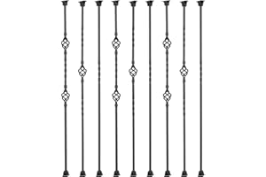 Gleefurny Balusters for Staircase Interior - Stair Spindles, Banister, Hollow, 1/2inch x 44inch, Single Basket, Double Basket, Double Twist Iron Balusters and Swivel Shoes (Pack of 9), Matte Black