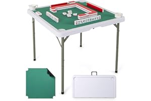 Giantex Folding Mahjong Table, 35" Square Card Table with Cup Holders, Removable Noise Reduction Mat, HDPE Tabletop, 4-Player Portable Domino Tables for Poker Blackjack Board Game (Pure Green)
