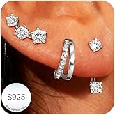DORANA Valentines Day Gift 3 Pairs 925 Sterling Silver Earrings for Women Girls Non Tarnish Small Hypoallergenic Huggie Hoops Cartilage Stack Earring Sets for Multiple Piercing