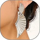 Chunky Gold Fan Shaped Statement Earrings for Women,Exaggerated Large Double Gingko Leaf Drop Dangle Earrings Vintage Retro Jewelry Gifts