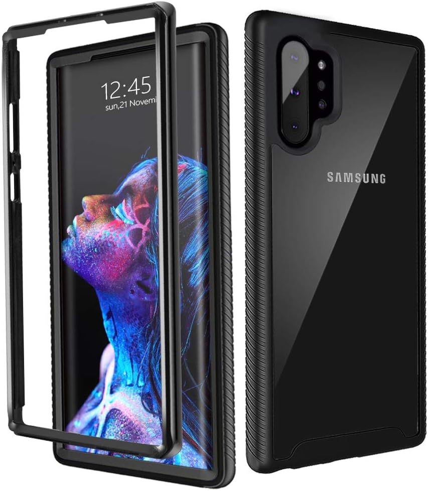 Galaxy Note 10 Plus Case, Mosopa Samsung Note 10+ 5G Cases Clear Hard PC+ Soft TPU Bumper Heavy Duty Full Body Shockproof Anti Slip Dual Layer Protective Cover (Black)
