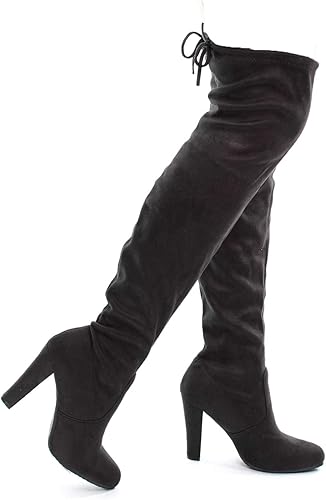 black thigh high block heel boots